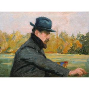 Henri LAFFITE 1885-1977 Portrait d'un peintre en plein-air, tableau, 1912 impressionnisme