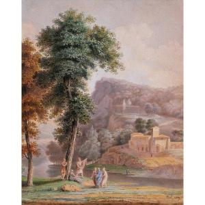 Rodolphe Bell, Active 1819–1849 Italian Landscape, Miniature, 1819, Swiss Vellum Portrait