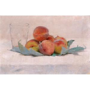 Alice Dick-dumas 1878–1962 Still Life With Peaches And A Glass, Painting C. 1900, Impressionism