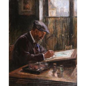 Hélène Colin-lefrancq 1878–1968 Portrait Of The Painter Tony Robert-fleury, Oil Painting, Circa 1900