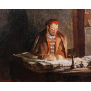 Georges Abel, Chalon, 1899–1976: Writer At His Desk, Painting, Ca. 1920–30, Portrait