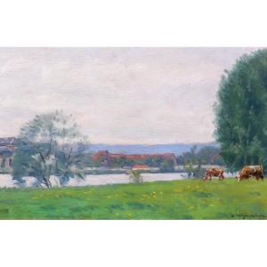 Germain Raingo-pelouse, 1893–1963, Normandy, Landscape With Cows Near Vernon, Painting