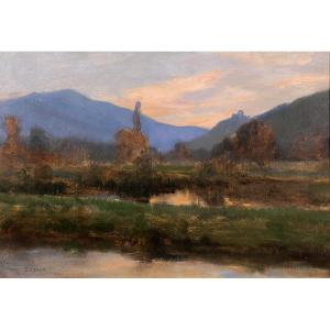 Many Benner 1873–1965 Thann, Landscape At Sunset, Landscape, Ca. 1900 Alsace Henner