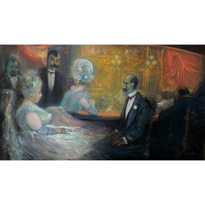 Léon Dax (xix-xxth) In The Boxes At The Opera, Large Pastel, Circa 1890-95