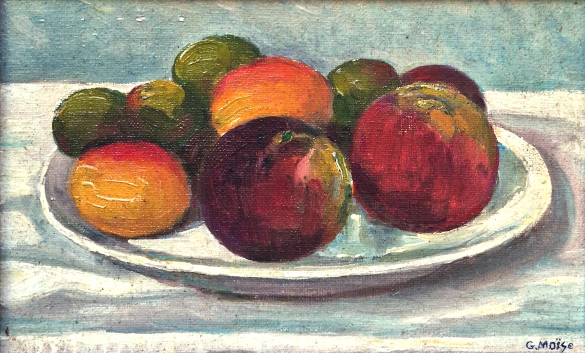 Gustave Moïse - Nature morte aux pommes et aux abricots-photo-2
