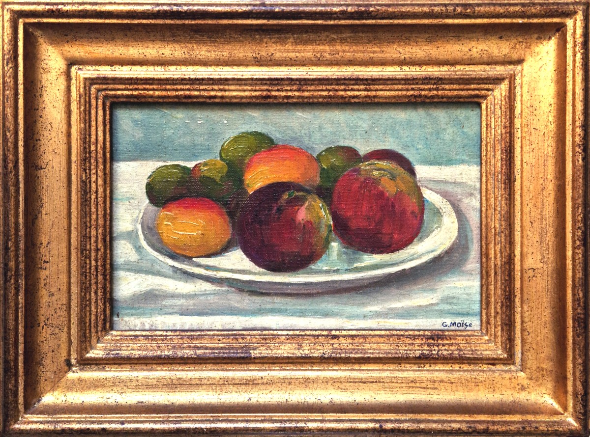 Gustave Moïse - Nature morte aux pommes et aux abricots