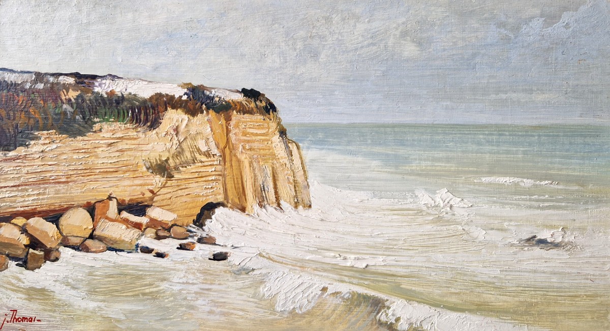 Jean Thomas - Normandie : Première neige sur la falaise, vue vers l'aval 