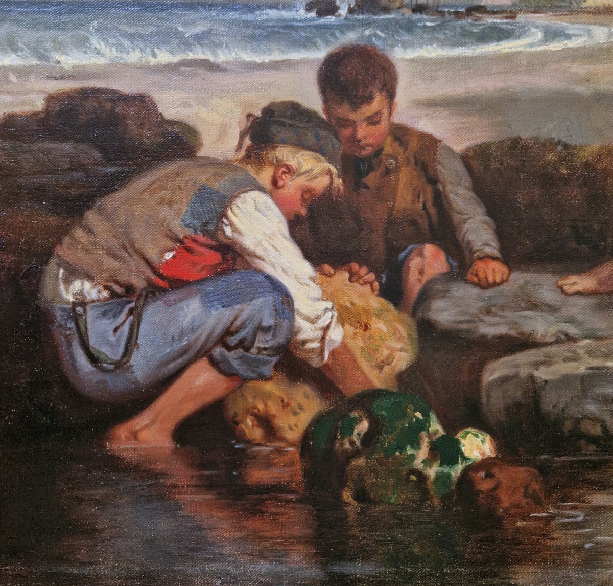 Eugène Le Poittevin - Children Fishing At étretat-photo-2