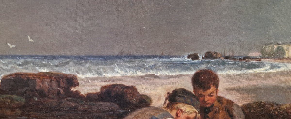 Eugène Le Poittevin - Children Fishing At étretat-photo-1