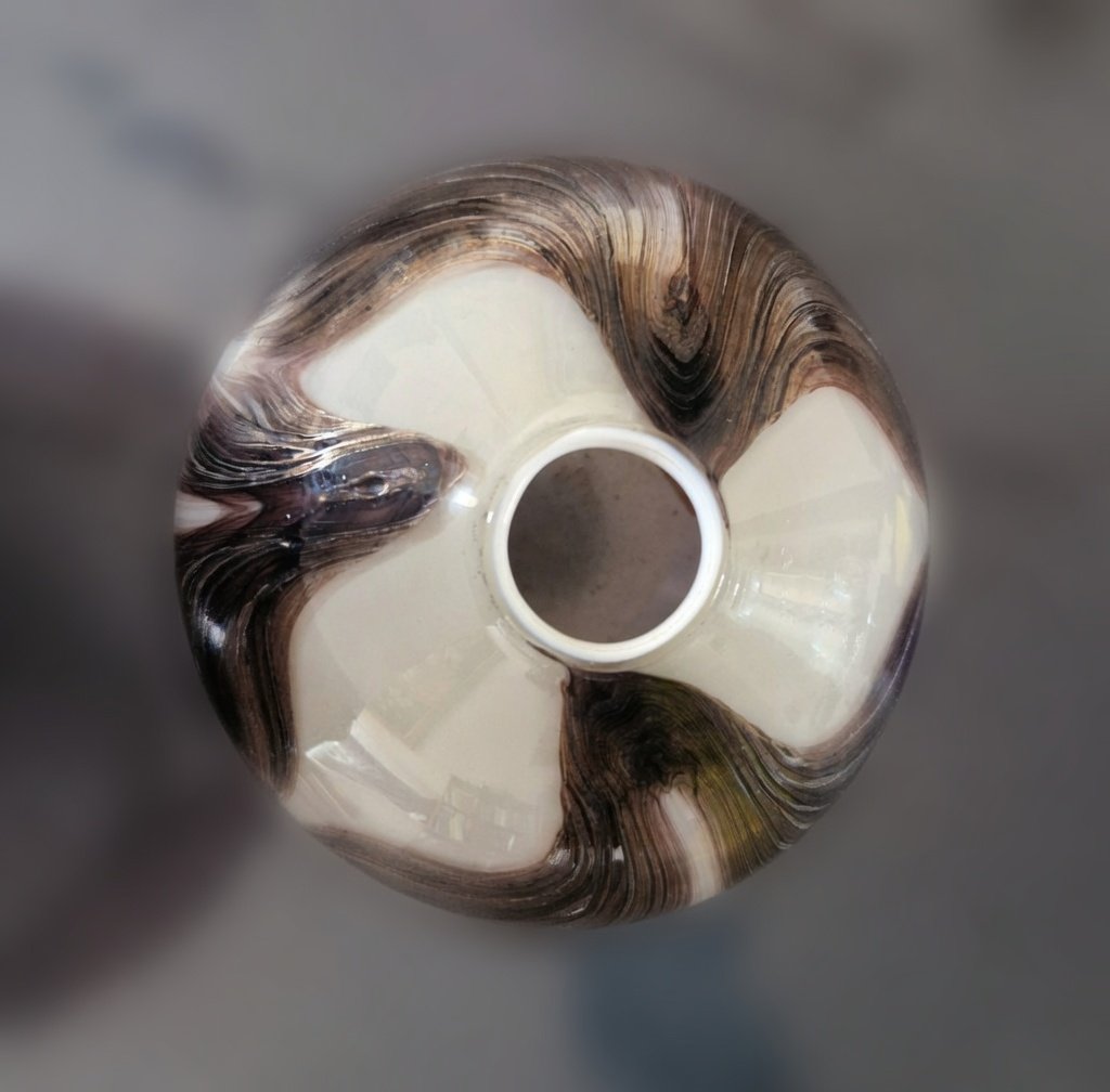 Claude Monod - Vase Boule en Verre Soufflé Crème avec Effets Métallisés-photo-4