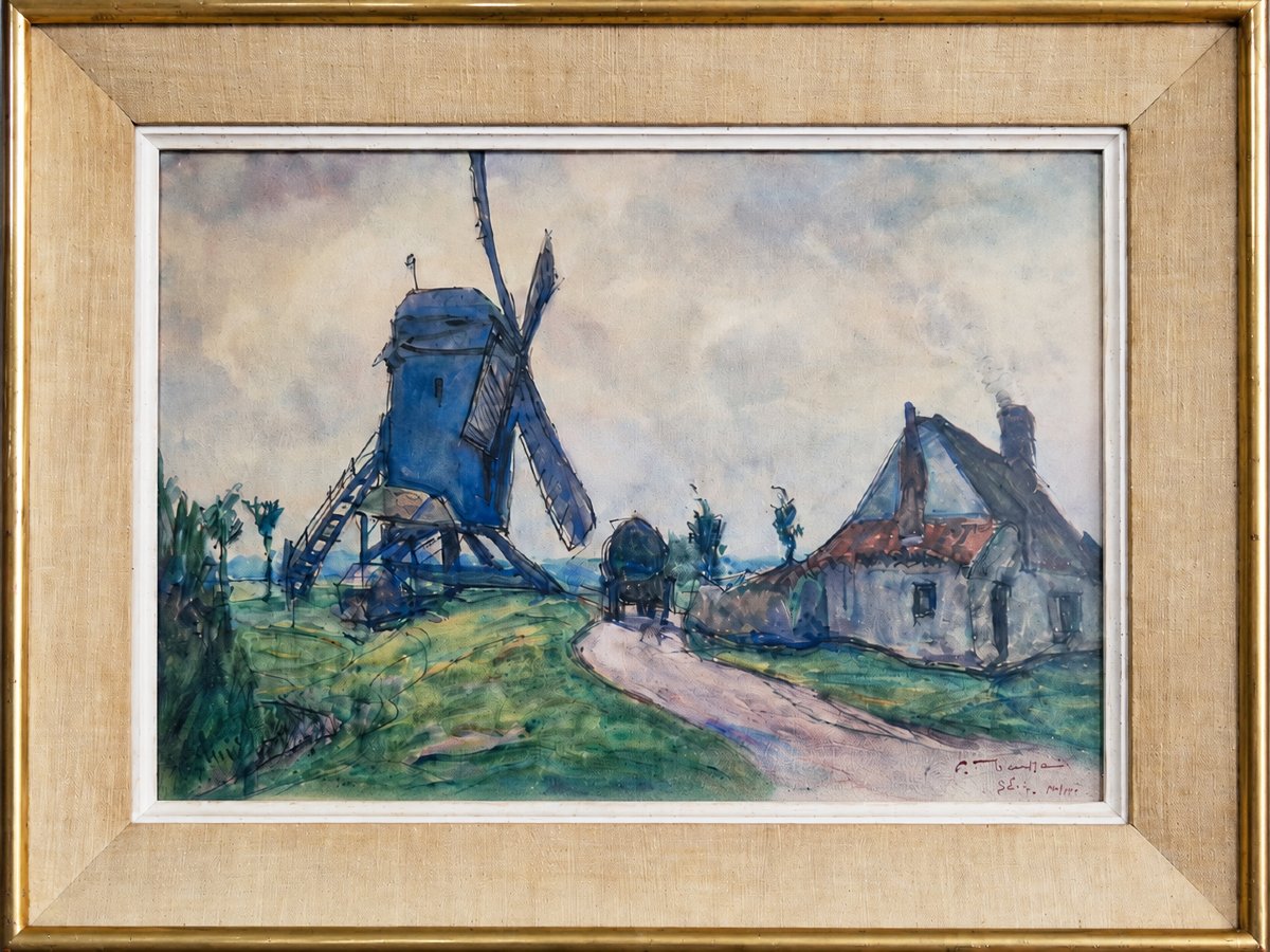 Fernand Fortuné Truffaut - Moulin à L'Écluse (Sluis) aux Pays-Bas-photo-3