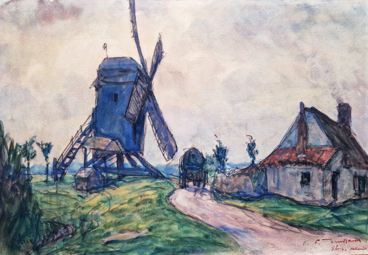 Fernand Fortuné Truffaut - Moulin à L'Écluse (Sluis) aux Pays-Bas