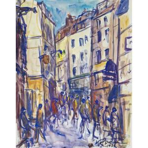 Roland Dubuc - Rue animée à Rouen