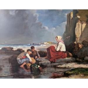 Eugène Le Poittevin - Enfants Pêchant à Étretat