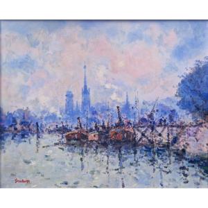 Jean-pierre Dubord - Sun Over The Seine In Rouen