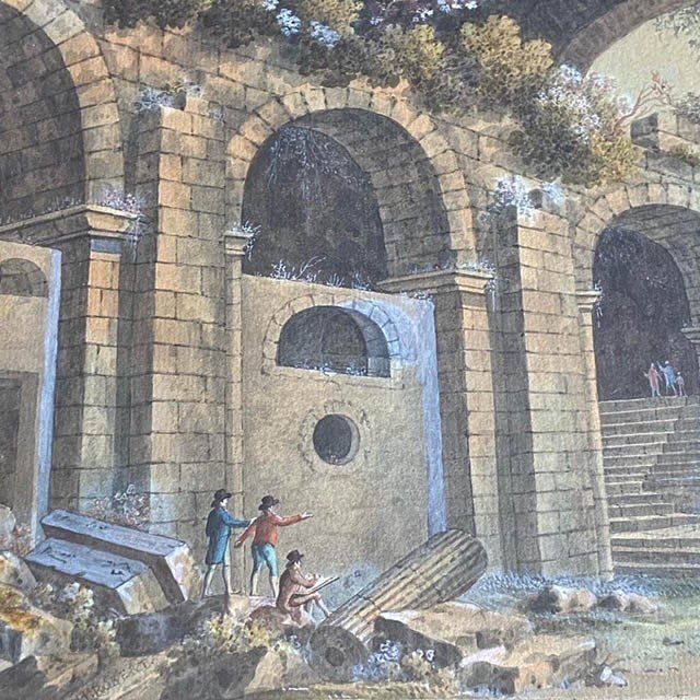 Ecole Française Fin Du  XVIIIe d'Hubert ROBERT (1733-1808), Paysage Animé, Aquarelle Gouache-photo-3