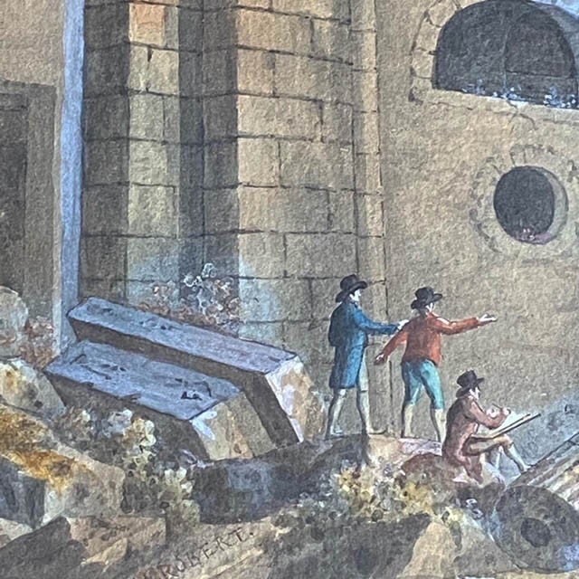 Ecole Française Fin Du  XVIIIe d'Hubert ROBERT (1733-1808), Paysage Animé, Aquarelle Gouache-photo-4