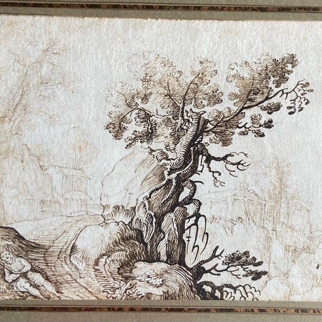 17th Century Florentine School, Tree And Character, Landscape, Pen And Ink, Old Frame-photo-2