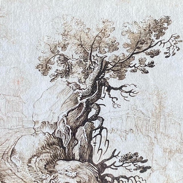 17th Century Florentine School, Tree And Character, Landscape, Pen And Ink, Old Frame-photo-4