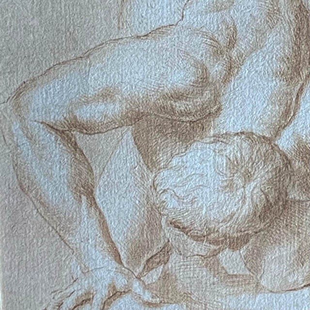 18th Century Italian School, Wrestlers, Athletes, Pen Ink, Old Frame With Palmettes-photo-2