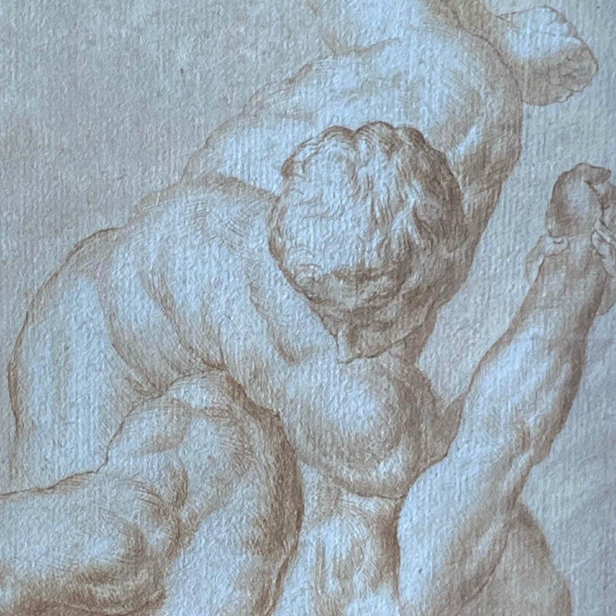 18th Century Italian School, Wrestlers, Athletes, Pen Ink, Old Frame With Palmettes-photo-4