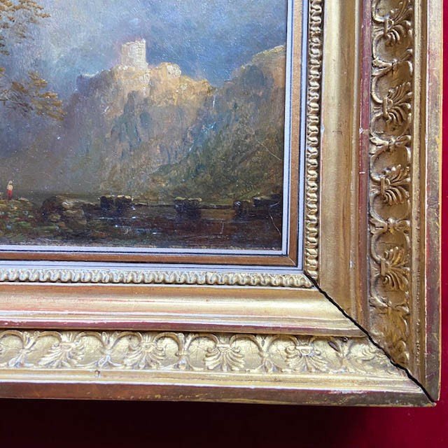 Early 19th Century English Romantic School, Animated Landscape, Oil On Cardboard, Empire Frame-photo-1