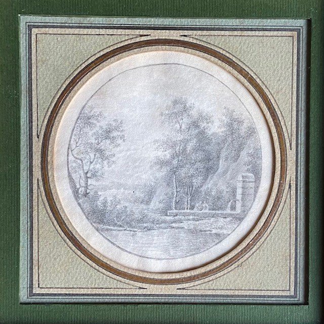 Ecole Fin XVIIIe  Début XIXe De L. Gabriel MOREAU (1740 - 1806), Paysage Animé ,crayon, Tondo-photo-2