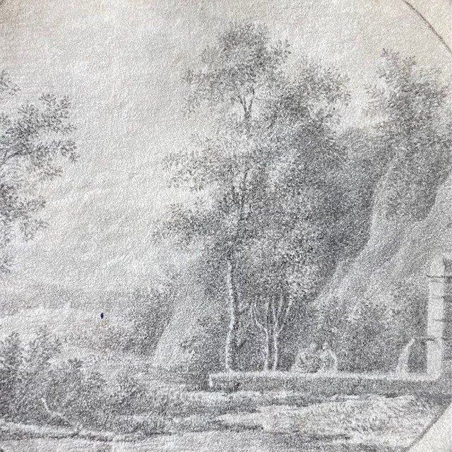 Ecole Fin XVIIIe  Début XIXe De L. Gabriel MOREAU (1740 - 1806), Paysage Animé ,crayon, Tondo-photo-3