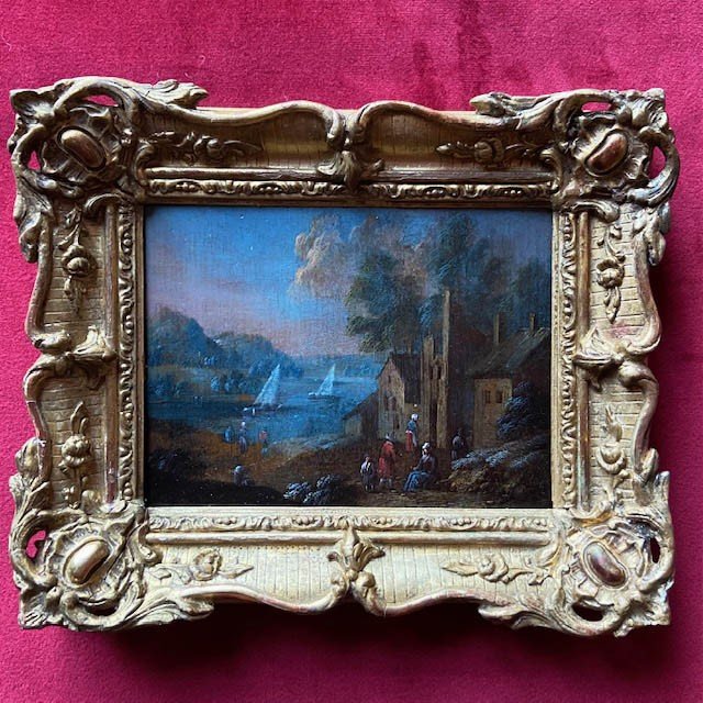 Flemish School From The Early 18th Century, Pair Of Oak Panels, Animated Landscape, Small Frame-photo-2