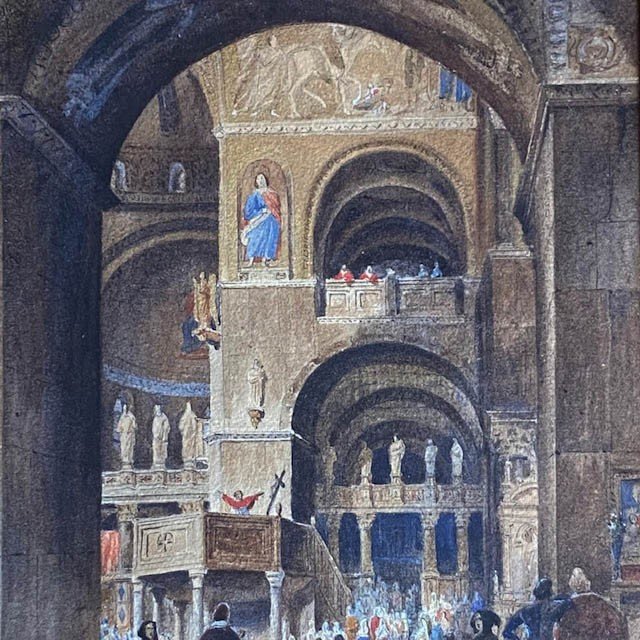 L. Courtin (active 19th Century), Preaching Saint Mark's Basilica, Venice, Watercolor, Carnavalet Museum-photo-3