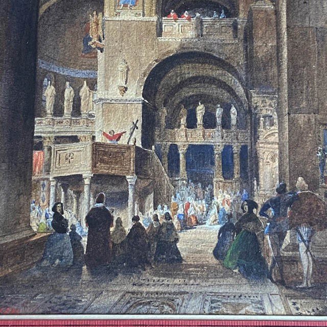 L. Courtin ( Actif 19eme), Prédication Basilique  Saint Marc , Venise,  Aquarelle, Musée Carnavalet-photo-4