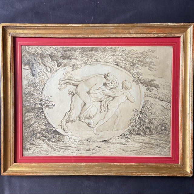 French School, Late 18th Century By Jh. Fragonard (1732-1806) Nymph, Satyr, Mythology, Old Frame-photo-3