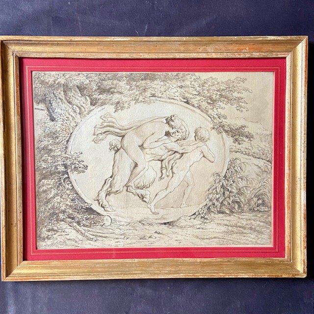 French School, Late 18th Century By Jh. Fragonard (1732-1806) Nymph, Satyr, Mythology, Old Frame