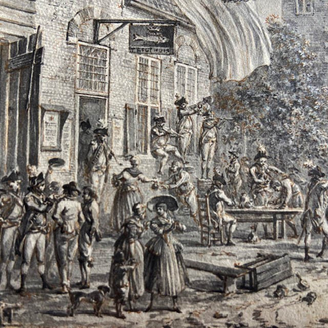 DIRK LANGENDIJK ( 1748-1805), scène militaire, encre plume et lavis, signé daté, cadre ancien-photo-3