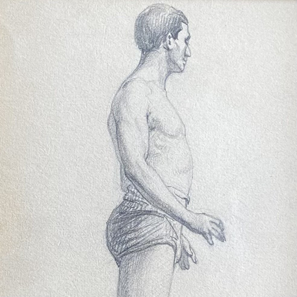 French School, Early 20th Century, Male Academy Drawing In Pencil, Athlete, Gymnasium, Trio-photo-1