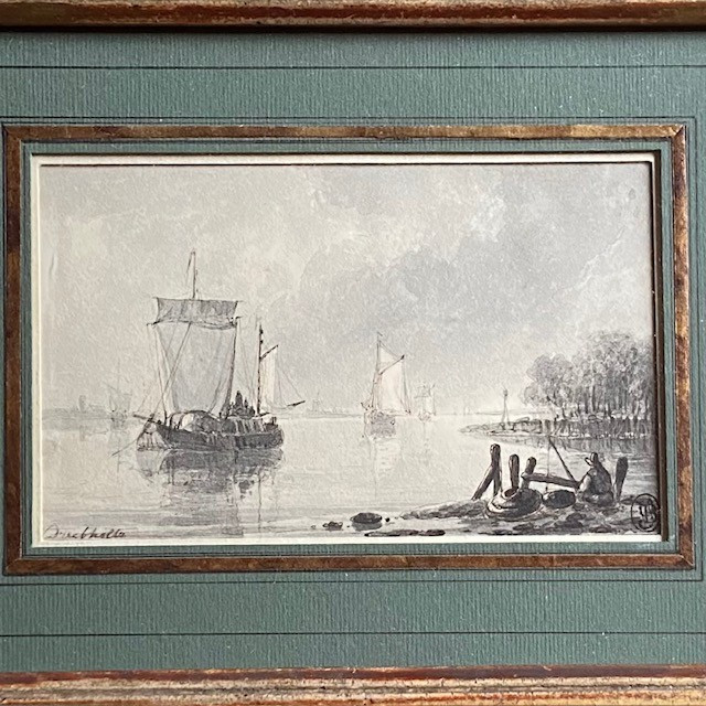 Christian DREIBHOLTZ (1799-1874), marine, bateaux, lavis, signé, cachet collection BEURDELEY-photo-2