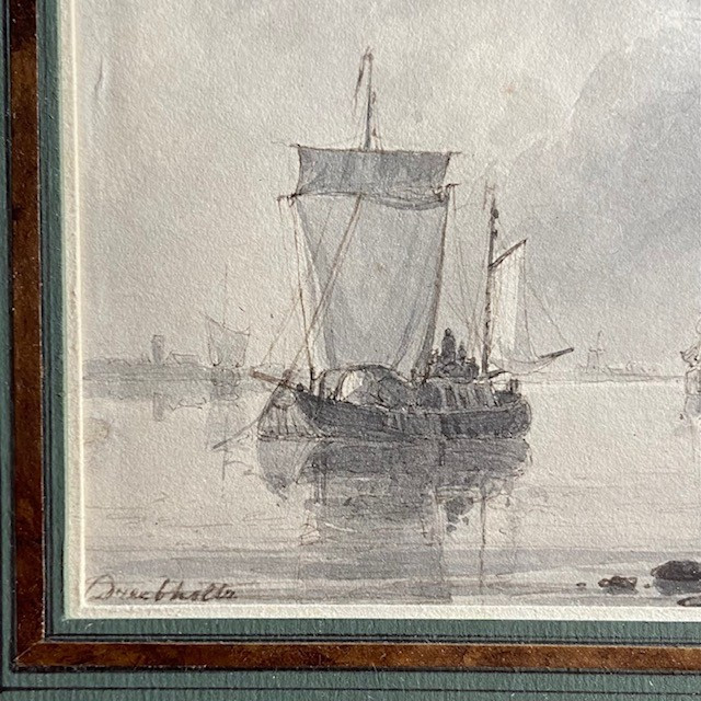 Christian DREIBHOLTZ (1799-1874), marine, bateaux, lavis, signé, cachet collection BEURDELEY-photo-4