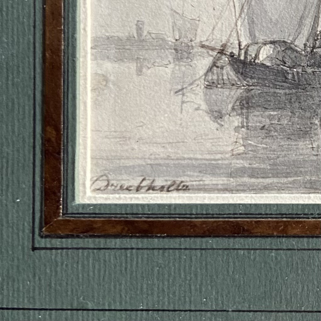 Christian DREIBHOLTZ (1799-1874), marine, bateaux, lavis, signé, cachet collection BEURDELEY-photo-1