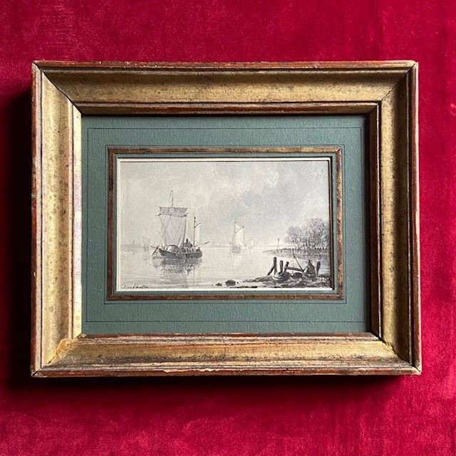 Christian DREIBHOLTZ (1799-1874), marine, bateaux, lavis, signé, cachet collection BEURDELEY