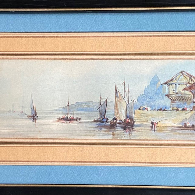 French School, 19th Century, Marine Scene, Bustling Port, Fisherman, Boat, Watercolor, Well Framed-photo-2