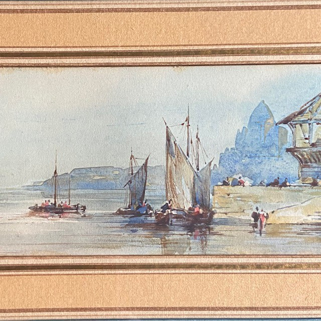 French School, 19th Century, Marine Scene, Bustling Port, Fisherman, Boat, Watercolor, Well Framed-photo-4