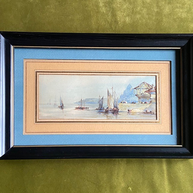 French School, 19th Century, Marine Scene, Bustling Port, Fisherman, Boat, Watercolor, Well Framed-photo-2