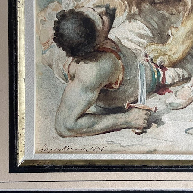 Frédéric La Guillermie (1841-1934), Watercolor, Orientalism, Voltaire's Tale, Babylon, Lion-photo-1