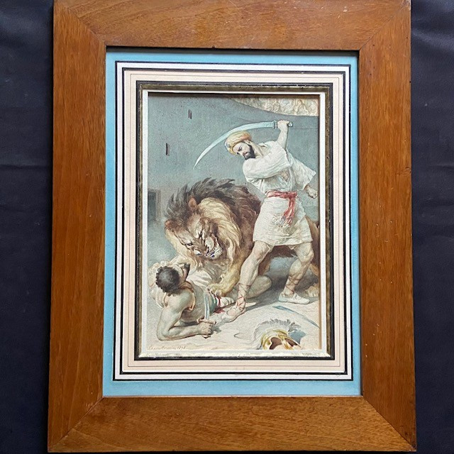 Frédéric La Guillermie (1841-1934), Watercolor, Orientalism, Voltaire's Tale, Babylon, Lion