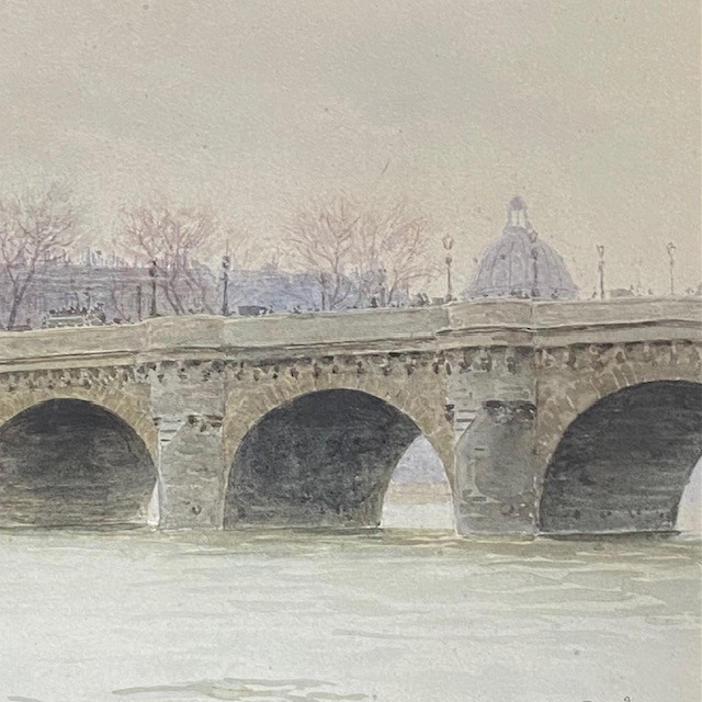 Maurice LELOIR (1853-1940), Paris, le Pont Neuf, aquarelle signée dédicacée bien encadrée-photo-4