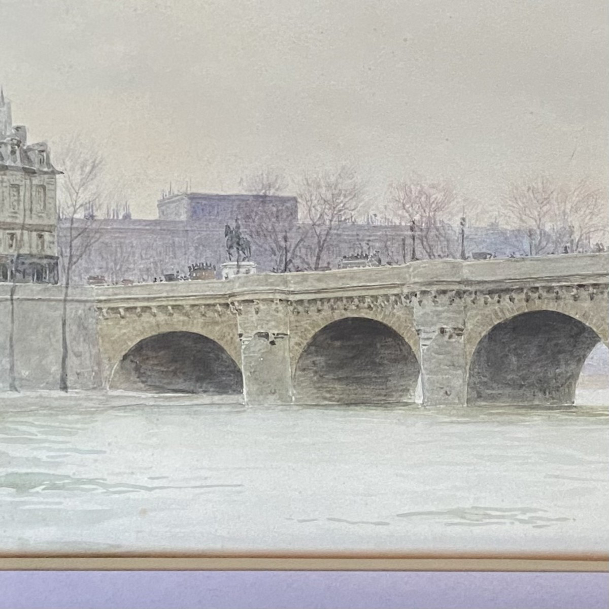 Maurice LELOIR (1853-1940), Paris, le Pont Neuf, aquarelle signée dédicacée bien encadrée-photo-2