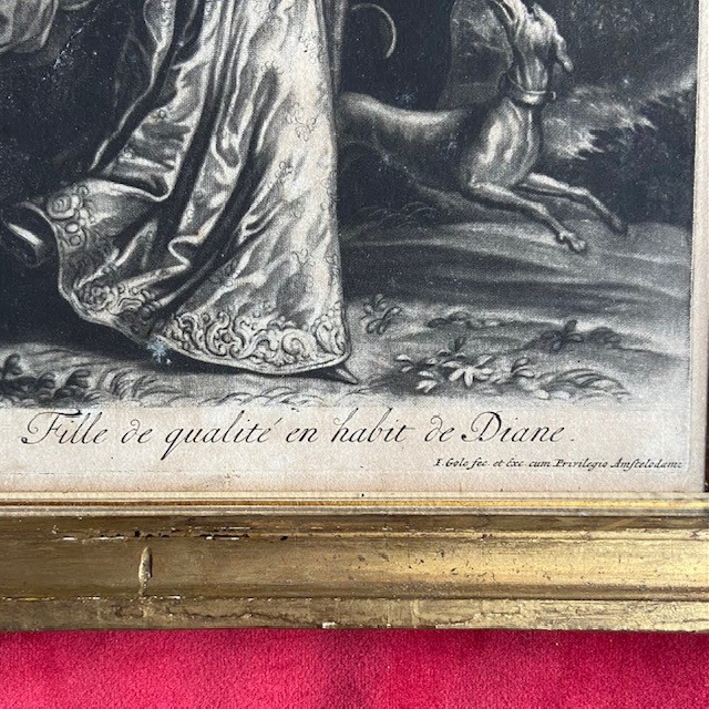 18th-century Mezzotint Engraving After Jacob Gole (1660-1737), Portrait Of A Young Girl, Diana-photo-4