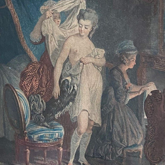 Paire gravures XIXe, goût XVIIIe, d'ap. REGNAULT et BAUDOUIN, le Lever et le Bain, jeune femme-photo-4