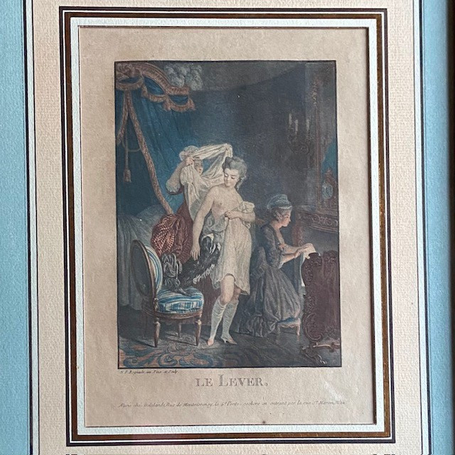 Paire gravures XIXe, goût XVIIIe, d'ap. REGNAULT et BAUDOUIN, le Lever et le Bain, jeune femme-photo-2
