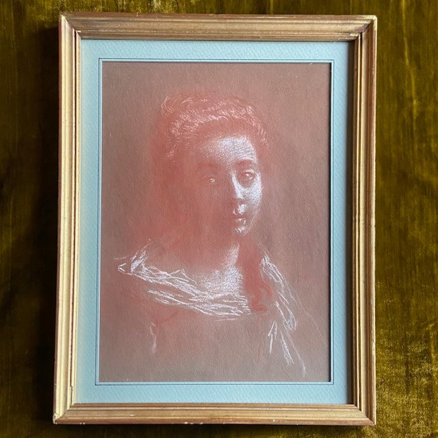 19th Century French School, Chalk Portrait Of A Young Girl, Drawing, Gilded Frame
